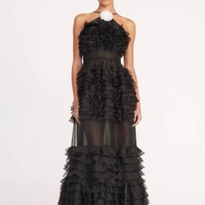 STAUD (Florian gown) Black Halter Tiered Maxi Gown